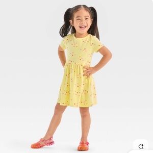 Cat & Jack Toddler Girls' Hearts Short Sleeve Dress Yellow 4T